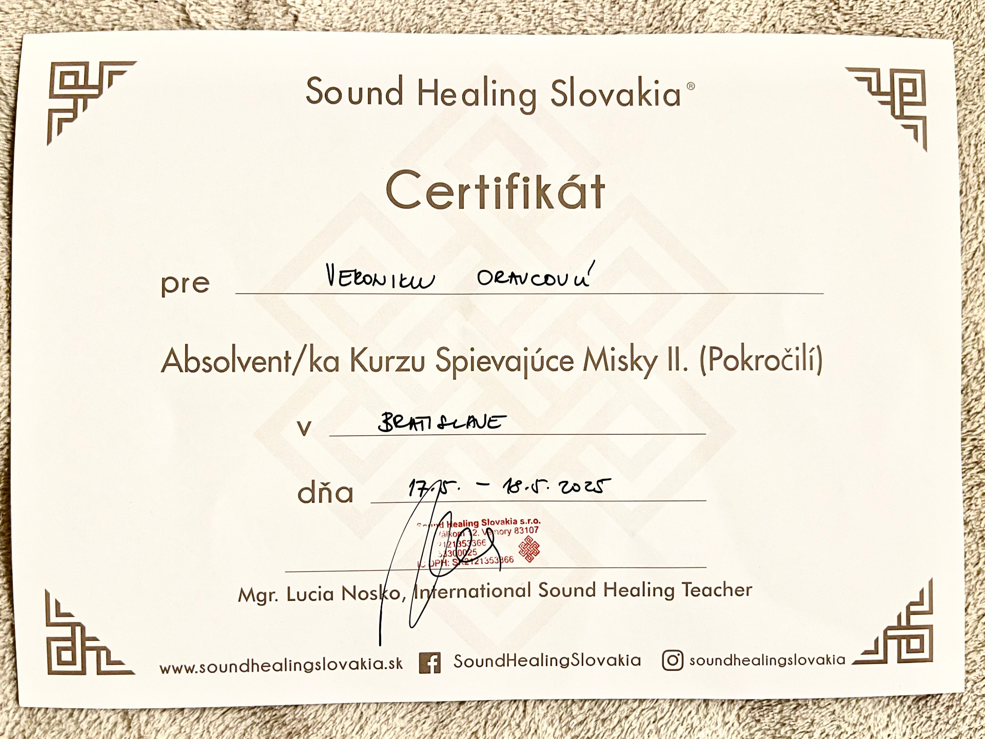 Kurz Spievajúce misky II. (Pokročilí) - Sound Healing Slovakia, 2025